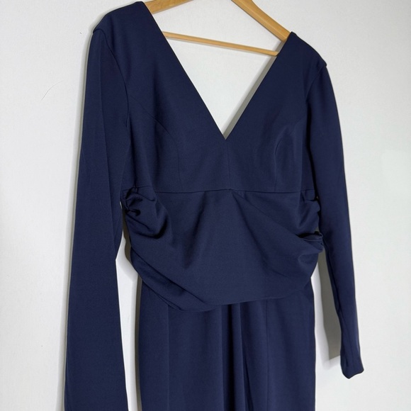 Dress The Population Carmen Gown Navy Long Sleeve Twist Slit Dress NWT Size XXL - Picture 8 of 9